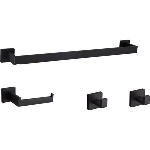 Inf Set Di Appendiabiti Da Bagno Quadrato A 4 Pezzi Da 60 Cm In Acciaio Inossidabile Nero-image