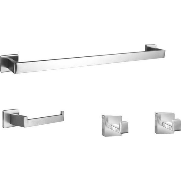 Inf Set Di Appendiabiti Da Bagno Quadrato A 4 Pezzi Da 60 Cm In Acciaio Inossidabile D'argento-image