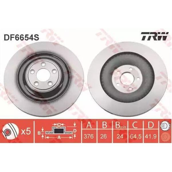 Trw DF6654S - Disco Freno Oe C2P13648 Per Xf (X250), Xj (X351), Xk (X150)-image