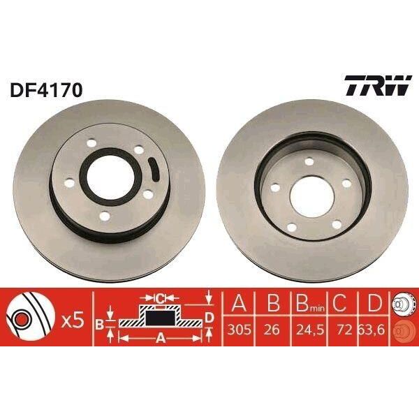 Trw DF4170 - Disco Freno Oe 52098672 Per Cherokee (Xj), Grand Cherokee Ii (Wg, Wj)-image