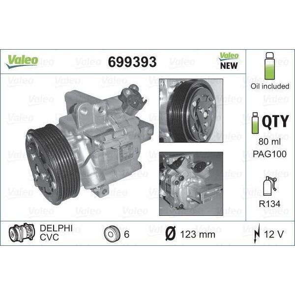 Valeo 699393 - Compressore Aria Condizionata Oe 6453 Rj Per C1 (Pm, Pn), Aygo (B1)-image