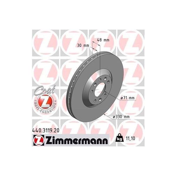 Zimmermann 440.3119.20 - Disco Freno Per C5 Iii (Rd), C6 (Td), 407, 407 Sw (6D, 6E), 607 (9D, 9U)-image