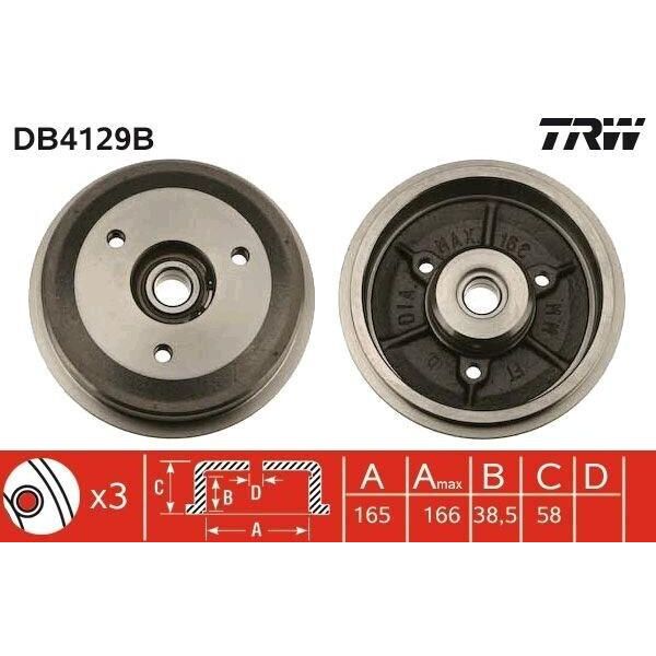 Trw DB4129B - Oe 4247 42 Tamburo Del Freno Con Cuscinetto Ruota Per Saxo, 106 Ii-image