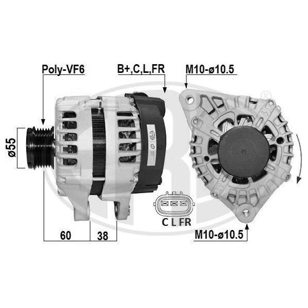 Era 209009A - Alternatore Oe 37300 2F100 Per Ix35, Santa Fe Ii (Cm), Santa Fe Iii (Dm), Carnival Iii (Vq), Sorento Ii (Xm), Sportage (Sl)-image