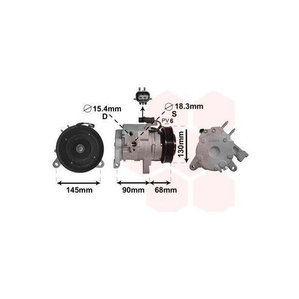 Compressore Aria Condizionata Van Wezel 2 Poli (2100K133) Compressore Aria Condizionata, Compressore Aria Condizionata, Compressore Refrigerante-image