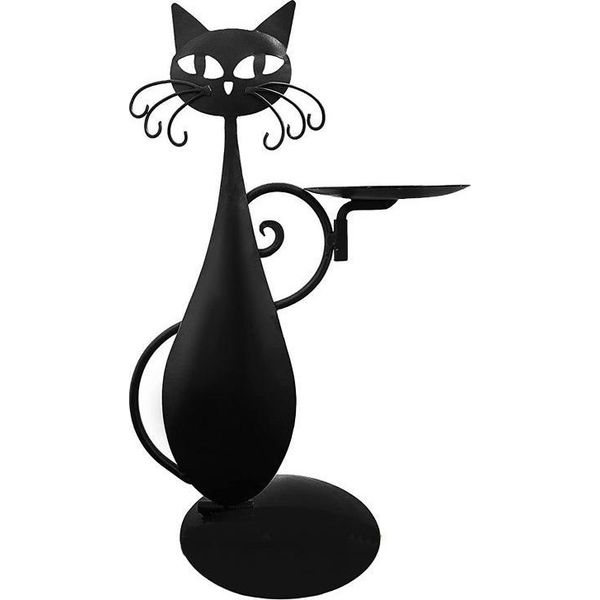 Inf Portacandela Gatto Nero - Ornamento Vintage In Metallo Per Decorazioni Casa-image