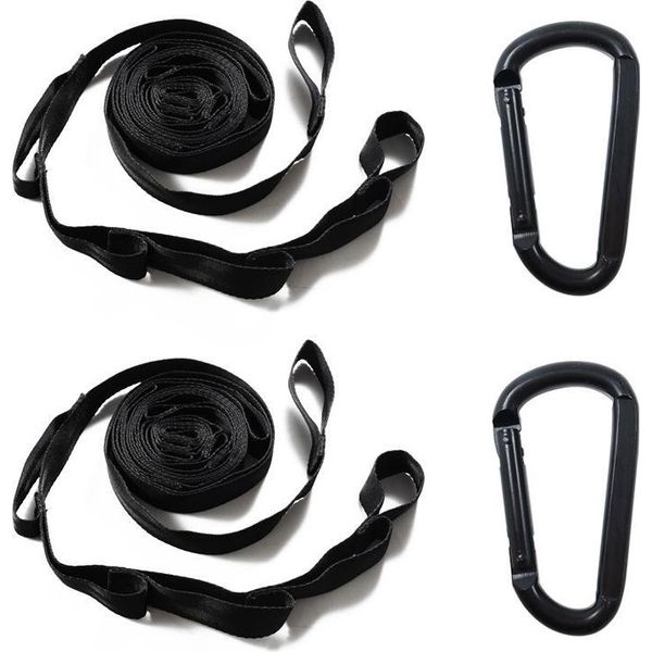 Inf 2 Pezzi Cinghie Amaca Da Campeggio Nere Multi-Anello Con 2 Moschettoni Neri-image