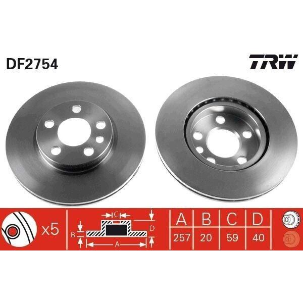 Trw DF2754 - Disco Freno Oe 4246 H9 Per Jumpy (U6U), Jumpy (B), Scudo, Ulysse, 806 (221), Expert (224), Expert (222), Expert (223)-image