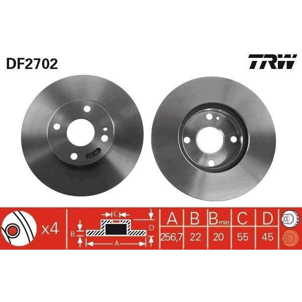 Trw DF2702 - Disco Freno Oe BB7E 33 25XB Per MX-3 (Ec), MX-5 I (Na), 323 (Ba), 323 (Bj), MX-5 Ii (Nb)-image