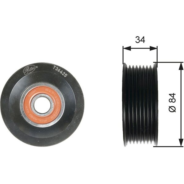 Gates T36425 - Puleggia Folle Oe RF5C 15 940A, Cinghia A V Per 6 (G), 5 (CR19)-image