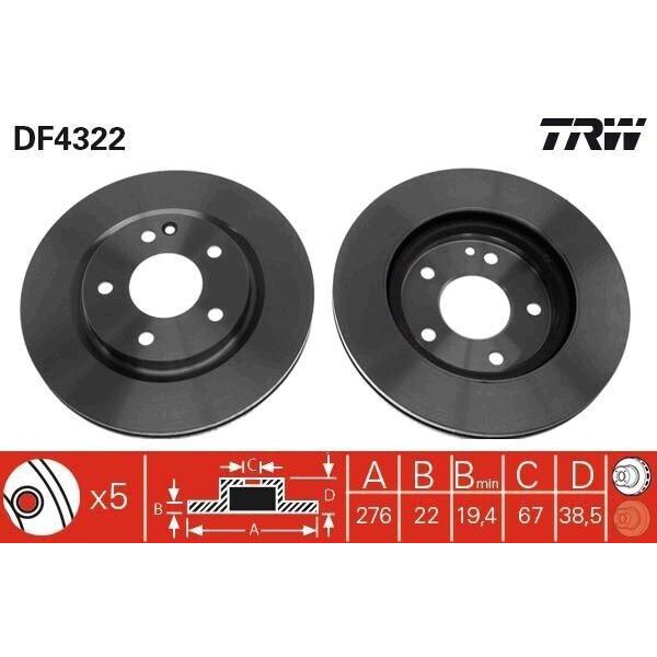 Trw DF4322 - Oe 168 421 07 12 Disco Freno Per Classe A (W168)-image