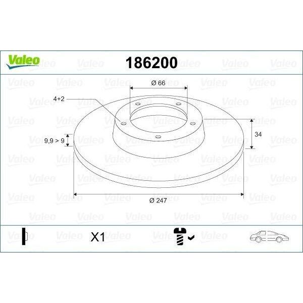 Valeo 186200 - Oe 4249 95 Disco Freno Per Saxo, Zx (N2), 106 Ii, 206 (2A/C), 206 (2E/K), 206 Sw (2E/K), 206 Van, 306, 405 Ii-image