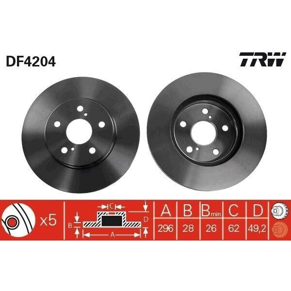 Trw DF4204 - Disco Freno Oe 43512 48031 Per Rx (MCU15), Camry (V3), Previa (R3)-image