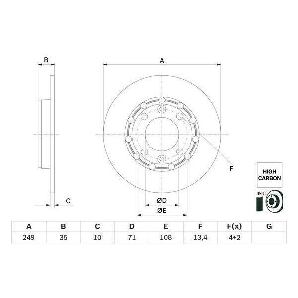 Bosch 0 986 479 H15 - Oe 16 435 741 80 Disco Freno Per C4 Iii (Ba, Bb, Bc), DS3 (U), Corsa F, 2008 Ii (U), 208 Ii (U)-image