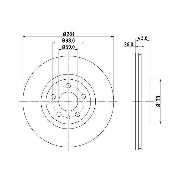 Hella 8DD 355 104-451 - Disco Freno Oe 1606400580 Per Jumpy (U6U), Jumpy (B), Scudo, Ulysse, 806 (221), 806 Van (Af), Expert (224), Expert (222), Expert (223)-image