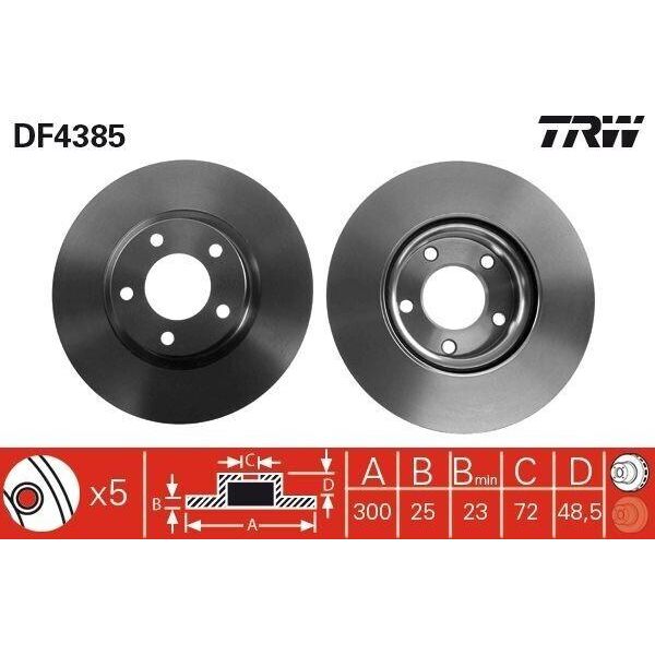 Trw DF4385 - Disco Freno Oe BP6Y 33 25XD Per 3 (Bk), 3 (Bl), 5 (CR19), 5 (Cw)-image
