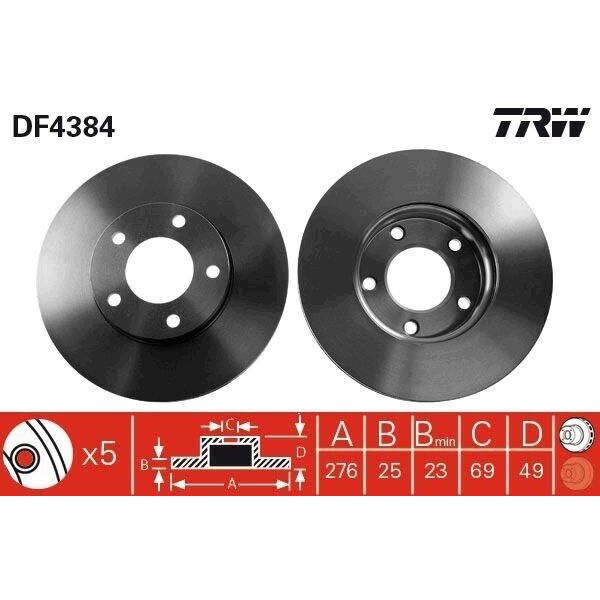 Trw DF4384 - Disco Freno Oe C24Y 33 25XB Per 3 (Bk), 3 (Bl), 5 (CR19), 5 (Cw)-image