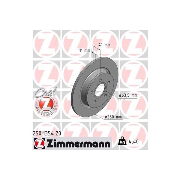 Zimmermann 250.1354.20 - Disco Freno Per C-Max, Focus C-Max (DM2), Focus Ii, V50 (545), C30 (533), C70 Ii Cabriolet (542), S40 Ii (544)-image