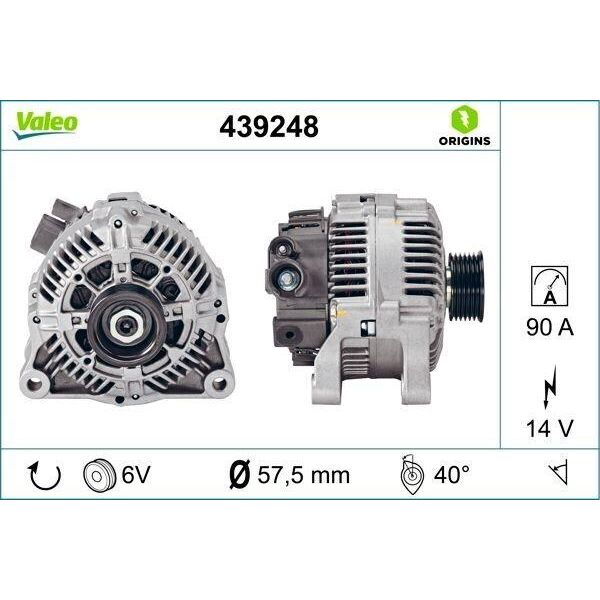 Valeo 439248 - Alternatore Oe 5705 2B Per Xsara, Jumpy (B), Jumpy (VF7), Jumpy (U6U), Jumper, C5 Ii (Re), C5 Ii (Rc), C5 I (De), C5 I (Dc), Berlingo, Ulysse, Scudo, Ducato, Partner (5, G), Expert Tepee (VF3X), Expert (223), Expert (Vf), Expert (222), Expert (224), Boxer, 806 (221), 406, 306, 206 Van, 206 Sw (2E/K), 206 (2E/K), 206 (2A/C), 206 Cc (2D)-image
