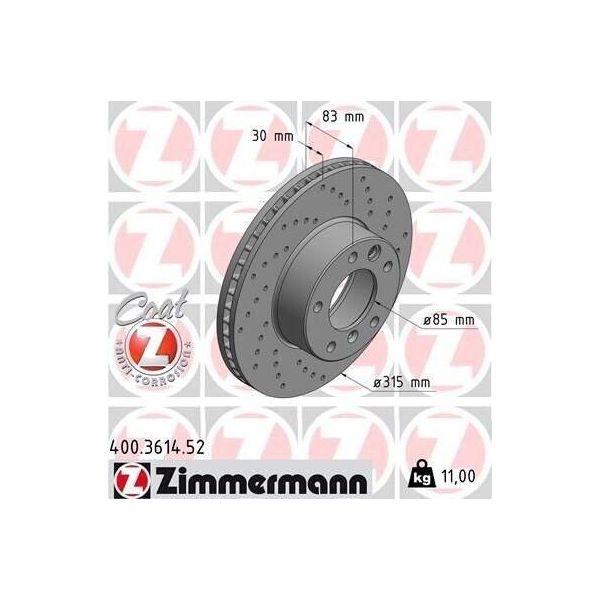 2X Disco Freno Zimmermann 400.3614.52 Per Puch Modello G (W460) 83Mm 11Kg 315Mm-image