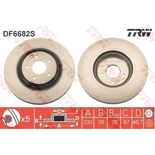 Trw DF6682S - Oe 203 421 04 12 Disco Freno Per Classe C (W203), Classe C (CL203), Classe C (S203), Classe Clc (CL203), Clk (C209), Clk (A209)-image