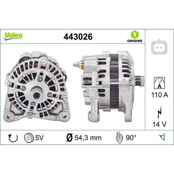 Valeo 443026 - Alternatore Oe A2TB6481 Per Clio Ii, Kangoo (Kc), Kangoo (Fc), Thalia I (Lb), Thalia Ii (Lu), Twingo Ii (CN0)-image