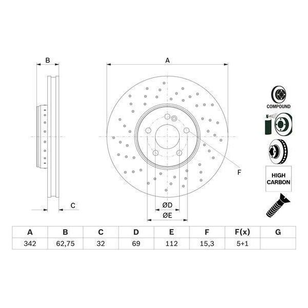 Bosch 0 986 479 G40 Disco Freno Oe A0004212212 Compatibile Con Classe C, Cls, Classe E-image