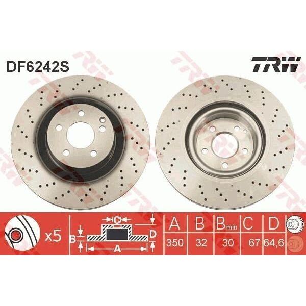 Trw DF6242S - Oe A221421161207 Disco Freno Per Classe S (C216), Sl (R230), Classe E (W211), Classe E (S211), Classe S (W221)-image