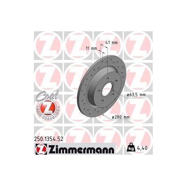 Zimmermann 250.1354.52 - Disco Freno Per C-Max, Focus C-Max (DM2), Focus Ii, C30 (533), C70 Ii Cabriolet (542), S40 Ii (544), V50 (545)-image