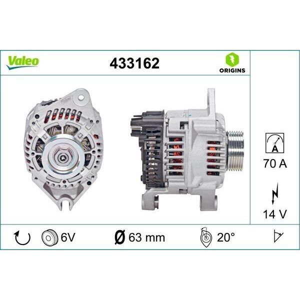 Valeo 433162 - Alternatore Oe 5701 C3 Per Zx (N2), Xsara, Jumpy (B), Jumpy (U6U), Berlingo, Scudo, Partner (5, G), Expert (223), Expert (222), Expert (224), 405 Ii, 306, 207 Sw (Wk), 207 (Wa, Wc)-image