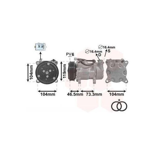 Van Wezel 0900K030 - Compressore Aria Condizionata Oe 6453CN Per Xsara, 206 (2A/C), 206 (2E/K), 206 Sw (2E/K)-image