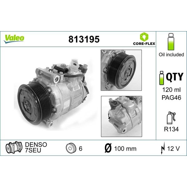 Valeo 813195 Compressore Climatizzatore Oe 0002309111 Compatibile Con Classe C, Clk, Cls, Classe E, Classe M, Classe R, Classe S, Sl, Slr, Viano, Vito-image
