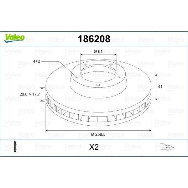 Valeo 186208 - Oe 6001548578 Disco Freno, Asse Anteriore Per Logan, Sandero, Kangoo (Kc), Clio Ii, Clio I, Kangoo (Fc), Logan I, Megane I, Megane Scenic, Sandero I (Bs), Thalia I (Lb), Thalia Ii (Lu), Twingo I (C06), Twingo I (S06), Twingo Ii (CN0)-image