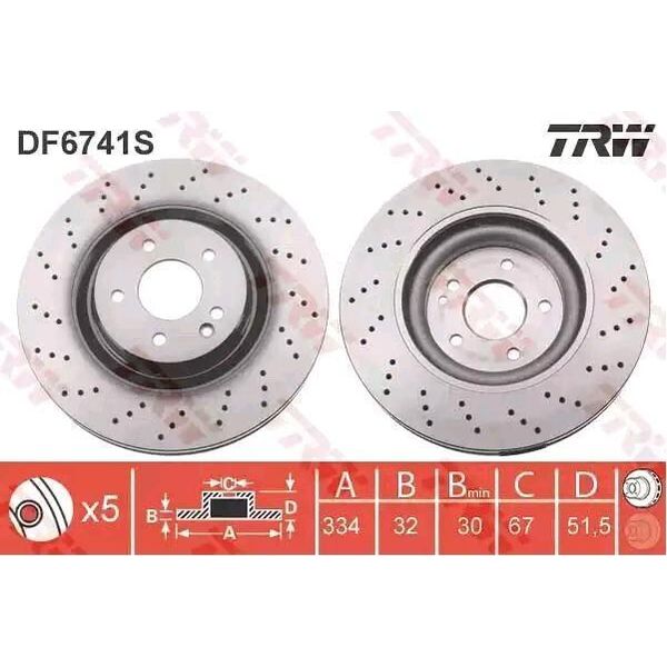 Trw DF6741S - Oe A 129 421 23 12 Disco Freno Per Sl (R129)-image