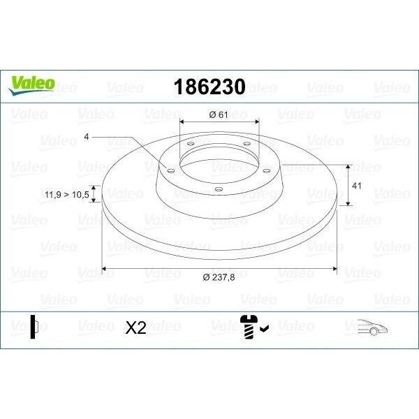 Valeo 186230 - Oe 6001547684 Disco Freno, Asse Anteriore Per Logan, Sandero, Megane I, Twingo I (C06), Rapid, Thalia I (Lb), Thalia Ii (Lu), Clio I, Clio Ii, Twingo I (S06)-image