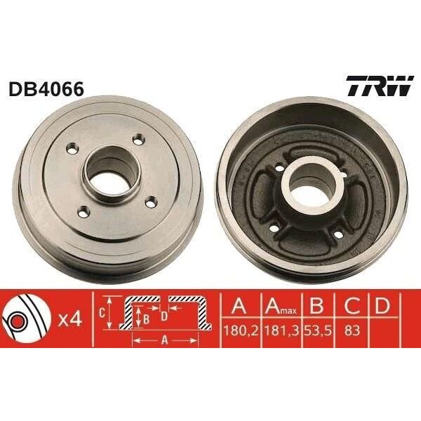 Trw DB4066 - Oe 77 00 685 473 Tamburo Del Freno Per Clio I, Twingo I (C06), Twingo I (S06)-image