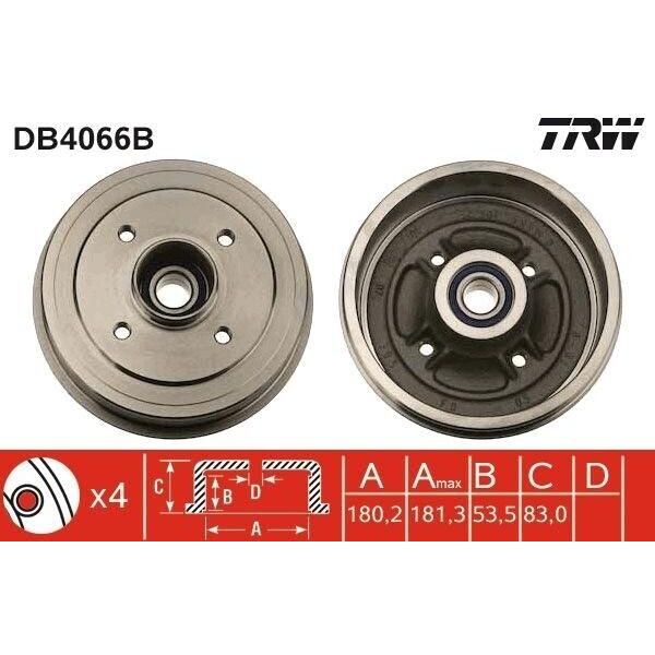 Trw DB4066B - Oe 77 00 685 473 Tamburo Del Freno Con Cuscinetto Ruota Per Clio I, Twingo I (C06), Twingo I (S06)-image