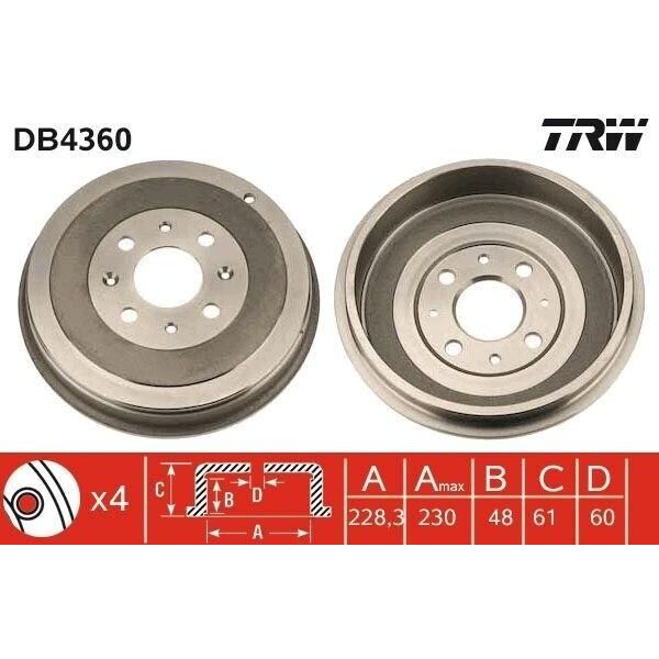 Trw DB4360 - Oe 55704058 Bremstrommel Per Punto, Corsa E (X15), Adam, Corsa D (S07)-image