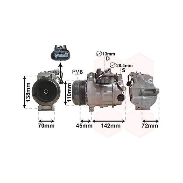 Van Wezel 3000K683 6SBU16C Climatizzatore Compressore Climatizzatore Pag 46 R134A Adatto Per MERCEDES-BENZ Classe C Berlina (W204) Classe C Station Wagon (S204)-image