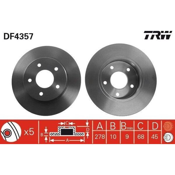 Trw DF4357 - Disco Freno Oe 43206 4U102 Per Almera Tino (V10), Primera (P12), Primera (P11)-image