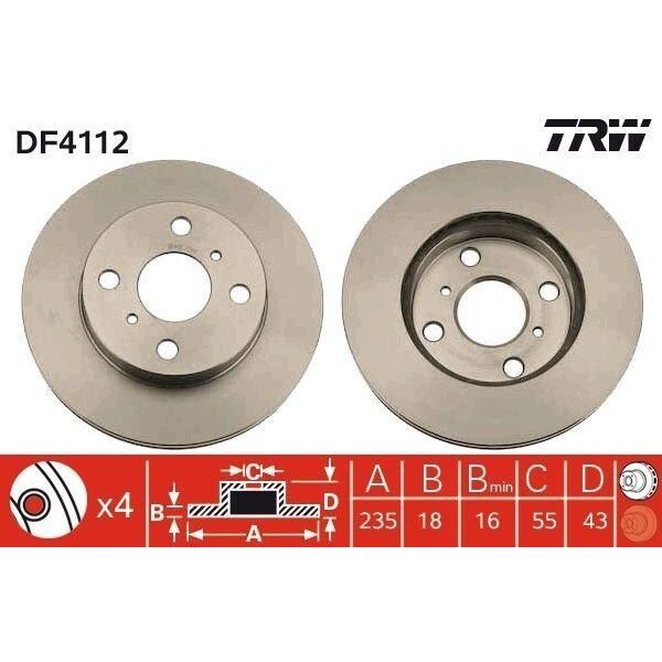 Trw DF4112 - Disco Freno Oe 43512 52050 Per Yaris (P1)-image