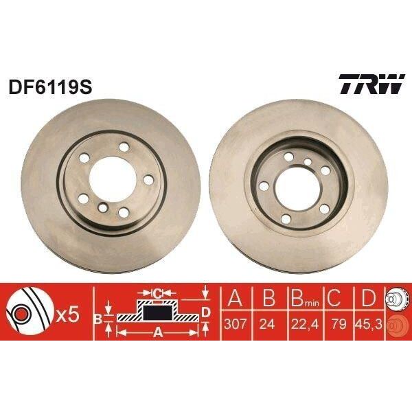 Trw DF6119S - Disco Freno Oe 9 804 829 Per R61, R60-image