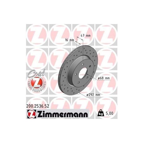 Zimmermann 200.2536.52 - Disco Freno Per Leaf (ZE1), X-Trail (T32), Koleos Ii (Hc)-image
