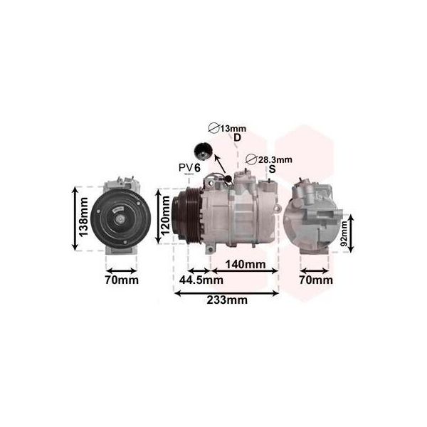 Van Wezel 3000K277 - Compressore Aria Condizionata Oe 230 7011 Per Crossfire, Sprinter (W903), Classe C (W202), Classe C (S202), Clk (C208), Clk (A208), Classe E (W124), Classe E (W210), Classe E (VF210), Classe E (S210), Classe G (W463), Classe M (W163), Classe S (W140), Slk (R170), Sprinter (W901, W902), Vito (W638), Sprinter (W904), Sprinter (W905), Classe V (638/2)-image