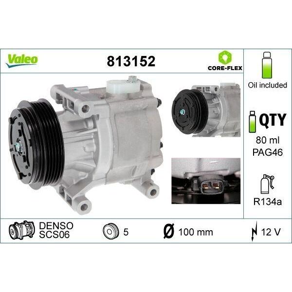Valeo 813152 - Compressore Aria Condizionata Oe 51746931 Per Panda, 500 (312), Barchetta, Doblo, Punto, Idea, Siena, Strada-image