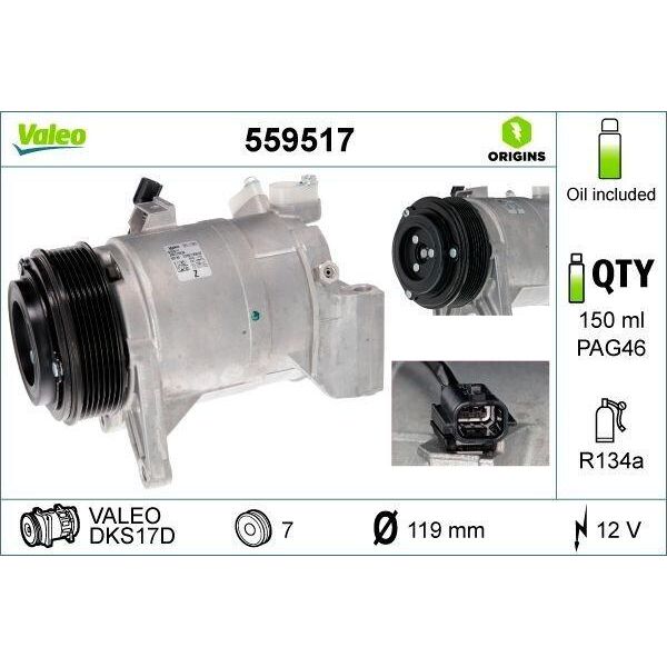Valeo 559517 - Compressore Aria Condizionata Oe 92600 JP00B Per Murano Ii (Z51), Teana Ii (J32)-image