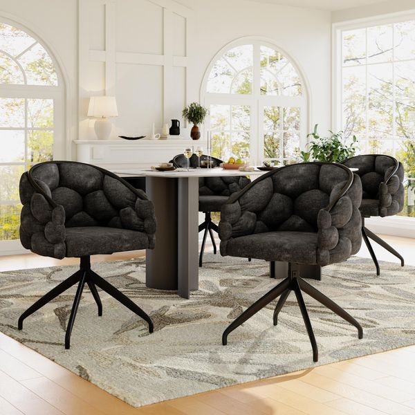 Flieks Sedie Da Sala Da Pranzo Imbottite Set Di 4 Con Gambe In Ferro, Sedia Da Cucina Sedia Da Pranzo Sedia Da Soggiorno Girevole A 360°, Sedia Girevole In Velluto, Grigio-image