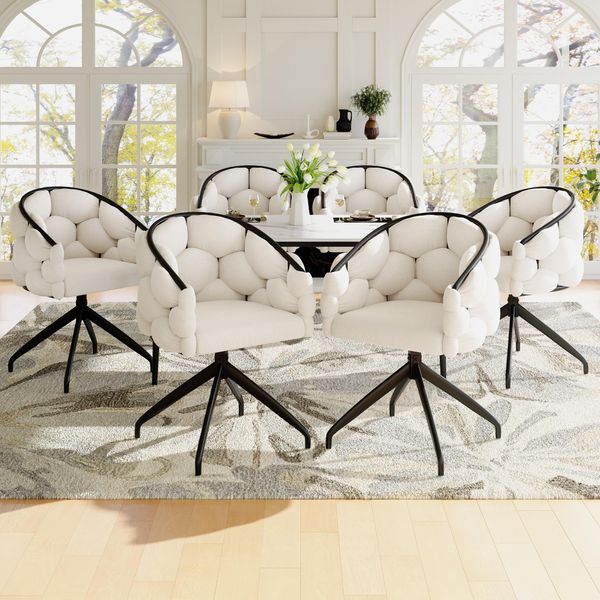 Flieks Sedie Da Sala Da Pranzo Imbottite Set Di 6 Con Gambe In Ferro, Sedia Da Cucina Sedia Da Pranzo Sedia Da Soggiorno Girevole A 360°, Sedia Girevole In Velluto, Beige-image