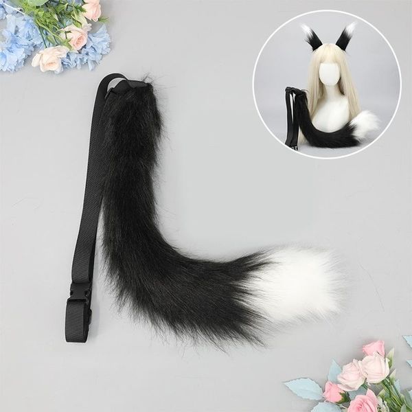 Inf Coda Di Volpe Peluche, Accessorio Cosplay Di Coda Di Volpe Coccolosa Nero Bianco-image