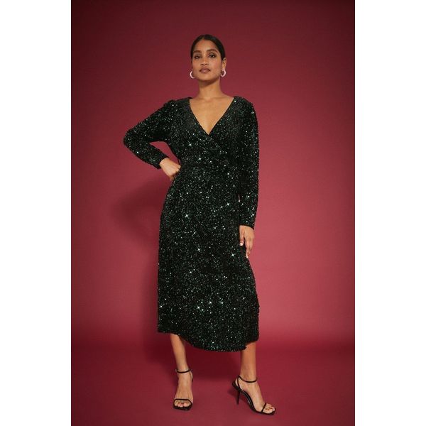 Dorothy Perkins - Vestito Midi A Portafoglio Per Donna DP4186 (38 It) (Verde Bottiglia)-image